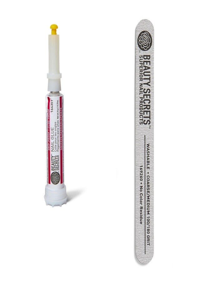 Beauty Secrets Drip & Clog Proof Nail Glue (1 Pack) Bundled with Zebra Cushion Nail File Medium Coarse 180/100 Grit by Beauty Secrets - Image 1